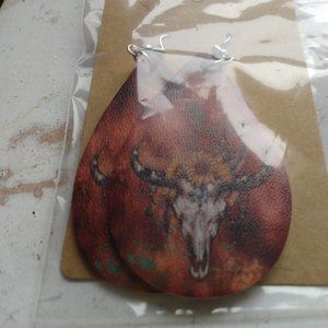 Red Cow Skull Dangle Earrings